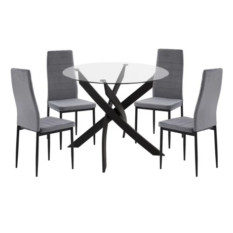 ΣΕΤ ΤΡΑΠΕΖΑΡΙΑΣ 5ΤΜΧ LADY HM21199.01 ΓΥΑΛΙ--ΜΕΤΑΛΛΟ ΣΕ ΜΑΥΡΟ & ΒΕΛΟΥΔΟ ΓΚΡΙ