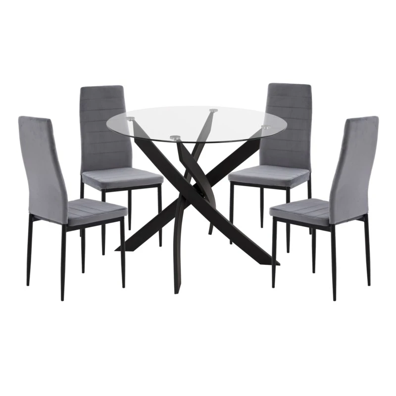 ΣΕΤ ΤΡΑΠΕΖΑΡΙΑΣ 5ΤΜΧ LADY HM21199.01 ΓΥΑΛΙ--ΜΕΤΑΛΛΟ ΣΕ ΜΑΥΡΟ & ΒΕΛΟΥΔΟ ΓΚΡΙ