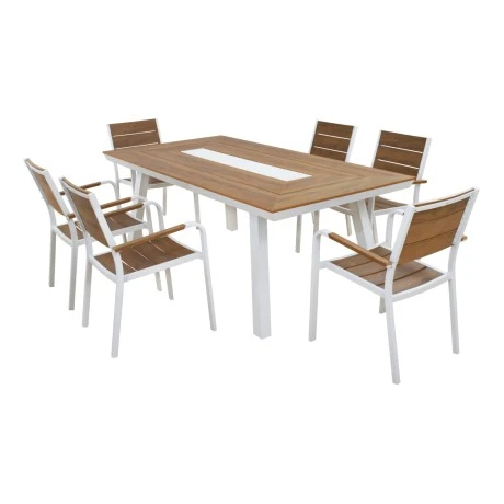 ΣΕΤ ΤΡΑΠΕΖΑΡΙΑΣ TABER HM10738.01 ΤΡΑΠΕΖΙ & 6 ΠΟΛΥΘΡΟΝΕΣ-ΑΛΟΥΜΙΝΙΟ & POLYWOOD-ΛΕΥΚΟ
