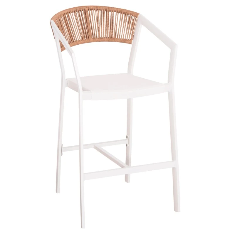 ΣΚΑΜΠΟ ΑΛΟΥΜΙΝΙΟΥ HM5892.12 ΜΕΣΑΙΟΥ ΥΨΟΥΣ RATTAN & TEXTLINE ΛΕΥΚΟ ΜΠΕΖ 56,5x57x99,5