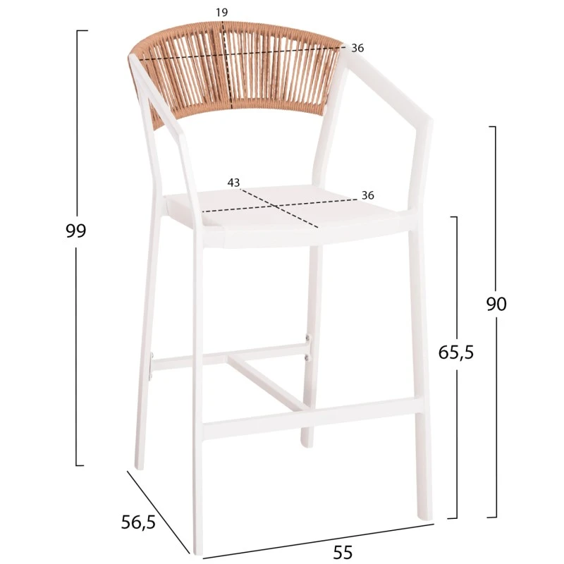 ΣΚΑΜΠΟ ΑΛΟΥΜΙΝΙΟΥ HM5892.12 ΜΕΣΑΙΟΥ ΥΨΟΥΣ RATTAN & TEXTLINE ΛΕΥΚΟ ΜΠΕΖ 56,5x57x99,5