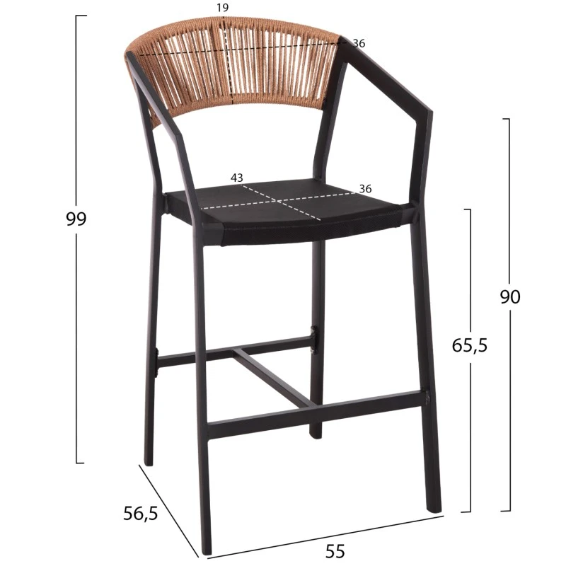 ΣΚΑΜΠΟ ΑΛΟΥΜΙΝΙΟΥ HM5892.15 ΜΕΣΑΙΟΥ ΥΨΟΥΣ RATTAN & TEXTLINE ΜΑΥΡΟ ΜΠΕΖ 56,5x57x99,5Y