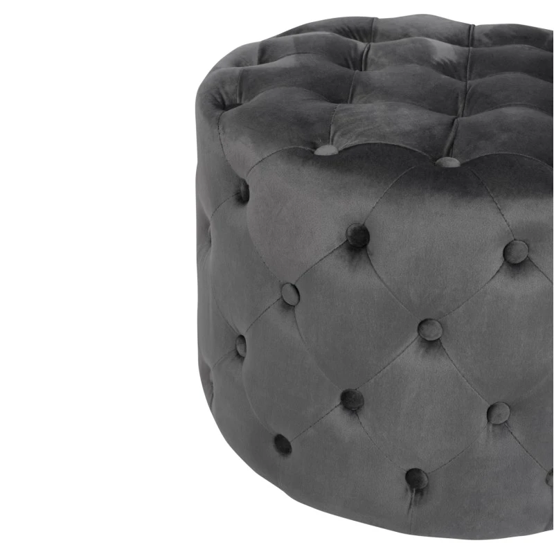 ΣΚΑΜΠΟ KASSIE  ΓΚΡΙ ΒΕΛΟΥΔΟ ΤΥΠΟΥ CHESTERFIELD HM8406.01 Φ60x43Υ εκ.