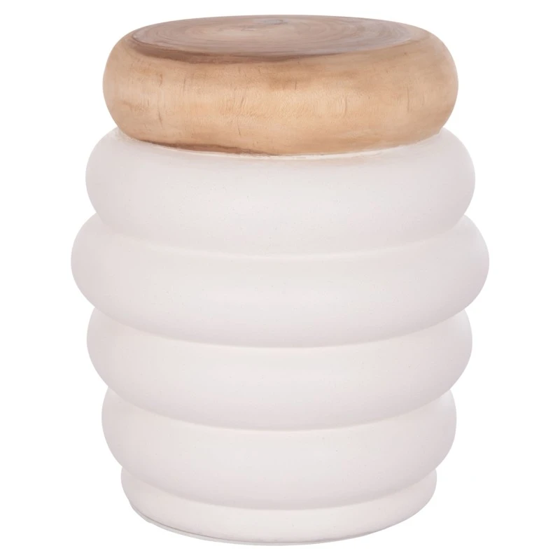 ΤΡΑΠΕΖΙ ΒΟΗΘΗΤΙΚΟ PUFFAT HM18172.02 FIBER CEMENT ΛΕΥΚΟ- ΞΥΛΟ TEAK TOP Φ45x46Υεκ.