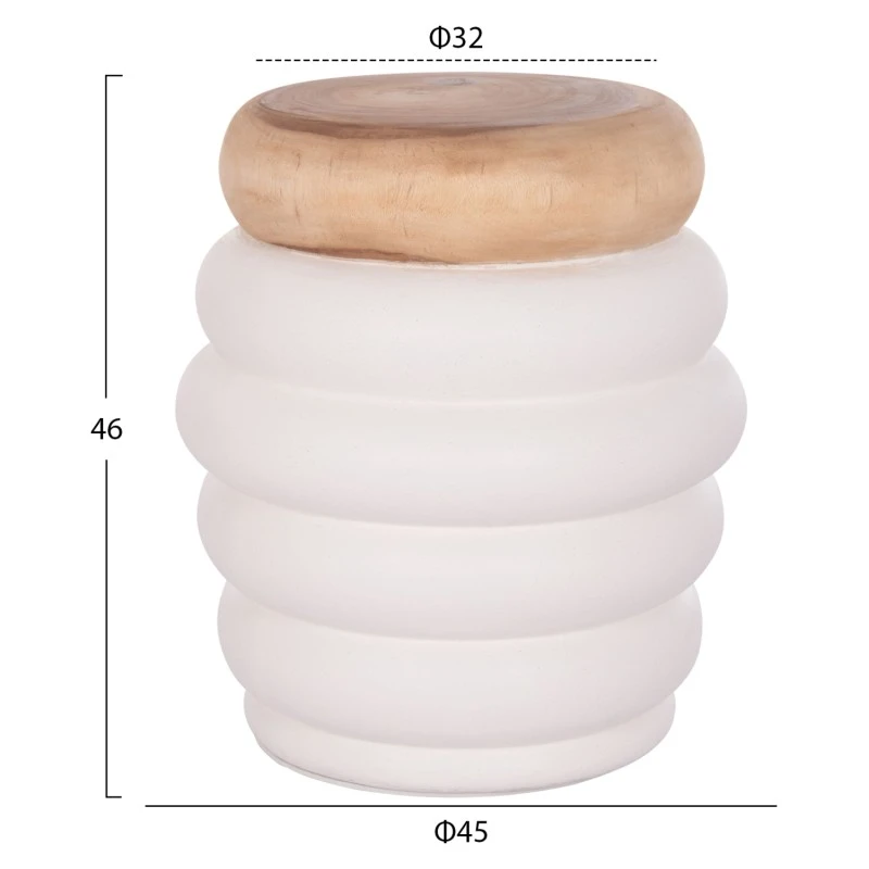 ΤΡΑΠΕΖΙ ΒΟΗΘΗΤΙΚΟ PUFFAT HM18172.02 FIBER CEMENT ΛΕΥΚΟ- ΞΥΛΟ TEAK TOP Φ45x46Υεκ.