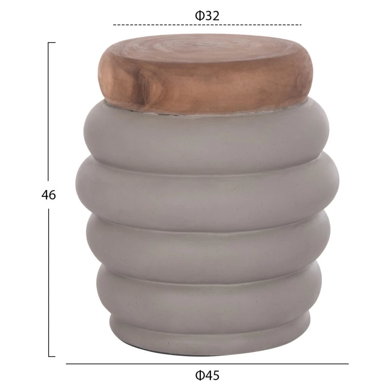 ΤΡΑΠΕΖΙ ΒΟΗΘΗΤΙΚΟ PUFFAT HM18172.03 FIBER CEMENT ΓΚΡΙ- ΞΥΛΟ TEAK TOP Φ45x46Υεκ.