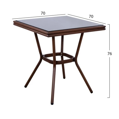 ΤΡΑΠΕΖΙ ΑΛΟΥΜΙΝΙΟΥ HARLOW 70X70X76Υ ΜΕ ΟΨΗ BAMBOO HM5568.03 ΚΑΦΕ ΜΕ ΓΥΑΛΙ