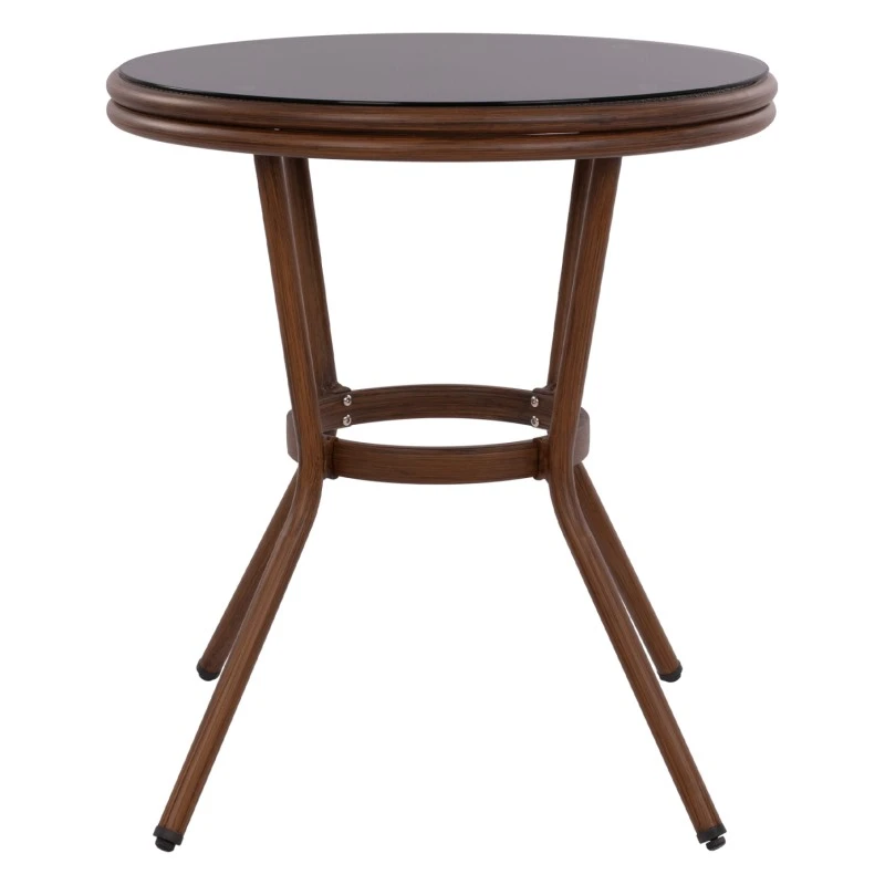 ΤΡΑΠΕΖΙ ΑΛΟΥΜΙΝΙΟΥ MOSES Φ70x76 εκ. BAMBOO LOOK HM5532.03 ΚΑΦΕ ΜΕ ΓΥΑΛΙ