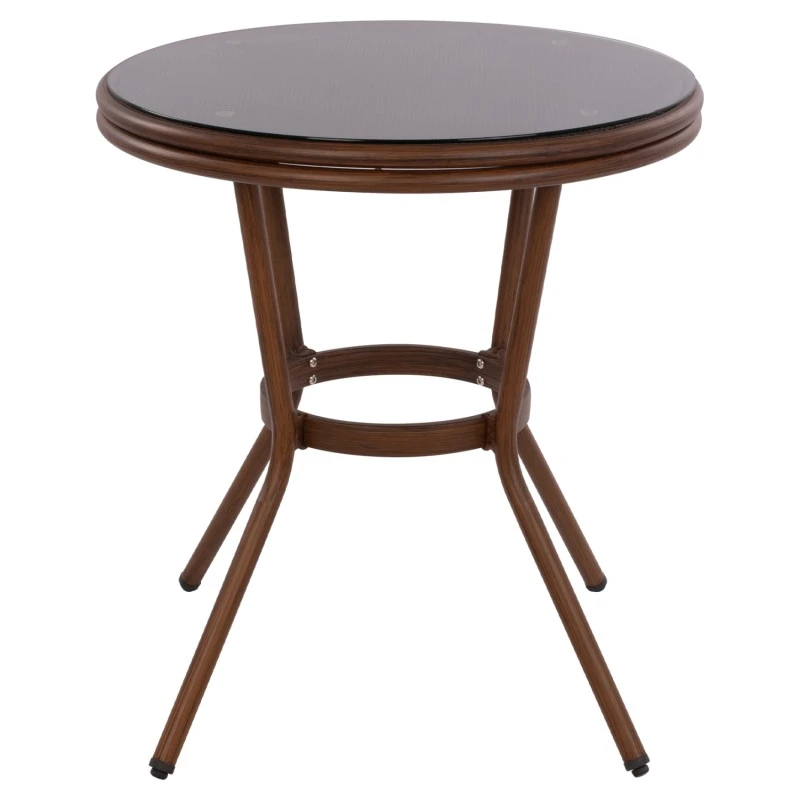 ΤΡΑΠΕΖΙ ΑΛΟΥΜΙΝΙΟΥ MOSES Φ70x76 εκ. BAMBOO LOOK HM5532.03 ΚΑΦΕ ΜΕ ΓΥΑΛΙ