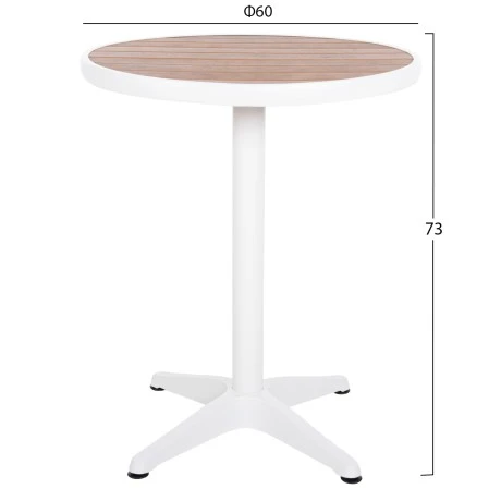 ΤΡΑΠΕΖΙ ΑΛΟΥΜΙΝΙΟΥ ΣΤΡΟΓΓΥΛΟ ALEXA HM6086.02 ΛΕΥΚΟ-POLYWOOD TOP ΦΥΣΙΚΟ Φ60x73Υεκ.