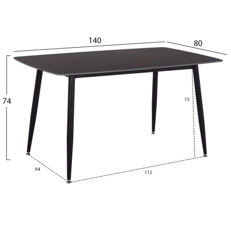 ΤΡΑΠΕΖΙ RAVEN HM18149.02 ΚΕΡΑΜΙΚΟ TOP ΜΕ ΟΨΗ ΜΑΥΡΟ ΜΑΡΜΑΡΟ 140x80x74Υεκ.