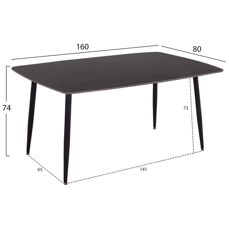 ΤΡΑΠΕΖΙ RAVEN HM18150.02 ΚΕΡΑΜΙΚΟ TOP ΜΕ ΟΨΗ ΜΑΥΡΟ ΜΑΡΜΑΡΟ 160x80x74Υεκ.