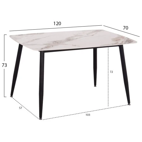 ΤΡΑΠΕΖΙ RAVEN HM9854.04 ΚΕΡΑΜΙΚΟ TOP ΜΕ ΟΨΗ ΜΑΡΜΑΡΟΥ τ.CALACATTA 120x70x73Υεκ.