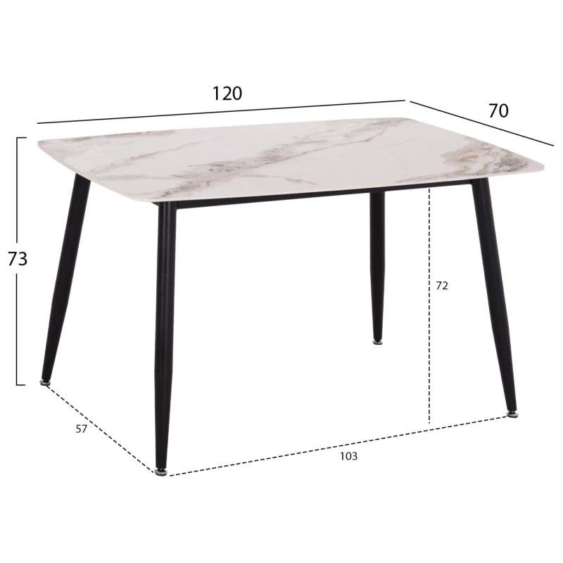 ΤΡΑΠΕΖΙ RAVEN HM9854.04 ΚΕΡΑΜΙΚΟ TOP ΜΕ ΟΨΗ ΜΑΡΜΑΡΟΥ τ.CALACATTA 120x70x73Υεκ.
