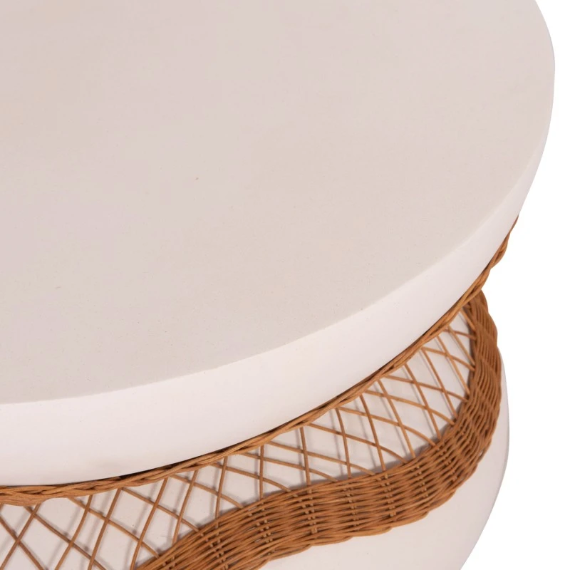 ΤΡΑΠΕΖΙ ΣΑΛΟΝΙΟΥ ANNA HM18157.02 FIBER CEMENT ΛΕΥΚΟ-ΦΥΣΙΚΟ RATTAN--Φ92x44.5Υεκ