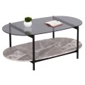 ΤΡΑΠΕΖΙ ΣΑΛΟΝΙΟΥ ΟΒΑΛ KITTY HM18040 ΓΥΑΛΙ ΦΙΜΕ TOP-GREY MARBLE ΜΕΛΑΜΙΝΗ 110x50x43Υεκ