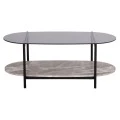 ΤΡΑΠΕΖΙ ΣΑΛΟΝΙΟΥ ΟΒΑΛ KITTY HM18040 ΓΥΑΛΙ ΦΙΜΕ TOP-GREY MARBLE ΜΕΛΑΜΙΝΗ 110x50x43Υεκ