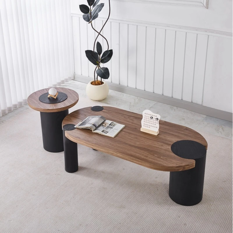 ΤΡΑΠΕΖΙ ΣΑΛΟΝΙΟΥ ΟΒΑΛ OVALON HM18433.05 MDF TOP ΚΑΡΥΔΙ-MDF ΠΟΔΙΑ ΜΑΥΡΑ 120x60x40Υεκ
