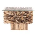 ΤΡΑΠΕΖΙ ΣΑΛΟΝΙΟΥ ΤΕΤΡΑΓΩΝΟ SPARROW HM9961 DRIFTWOOD--ΓΥΑΛΙ 75x75x51Υεκ.