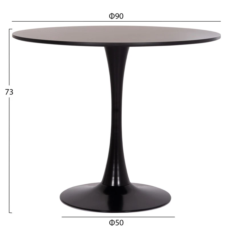 ΤΡΑΠΕΖΙ ΣΤΡΟΓΓΥΛΟ BROLIN HM18141.02 MDF TOP-ΒΑΣΗ ΜΕΤΑΛΛΙΚΗ--ΜΑΥΡΟ Φ90x73Υεκ