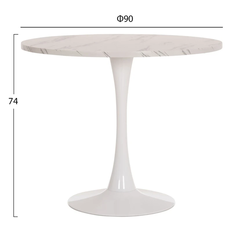 ΤΡΑΠΕΖΙ ΤΡΑΠΕΖΑΡΙΑΣ ROLLO HM9421.11 ΣΤΡΟΓΓΥΛΟ WHITE MARBLE Φ90x74Υεκ.