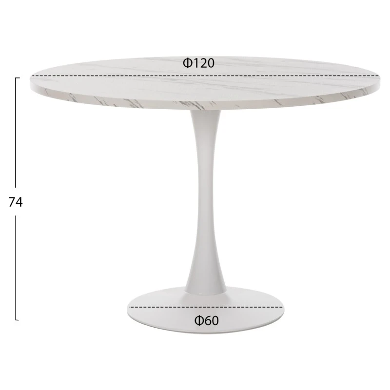 ΤΡΑΠΕΖΙ ΤΡΑΠΕΖΑΡΙΑΣ ROLLO HM9422.11 ΣΤΡΟΓΓΥΛΟ WHITE MARBLE Φ120x74Yεκ.