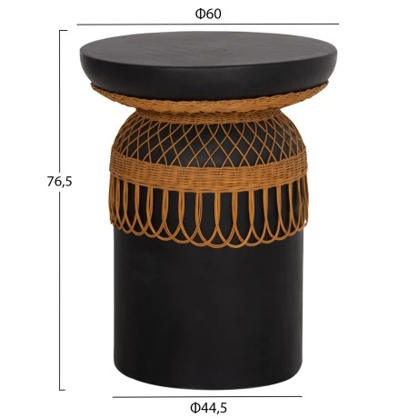 ΒΟΗΘΗΤΙΚΟ ΤΡΑΠΕΖΙ PRILEP HM18159.01 FIBER CEMENT ΜΑΥΡΟ & RATTAN--Φ60x76,5Υεκ