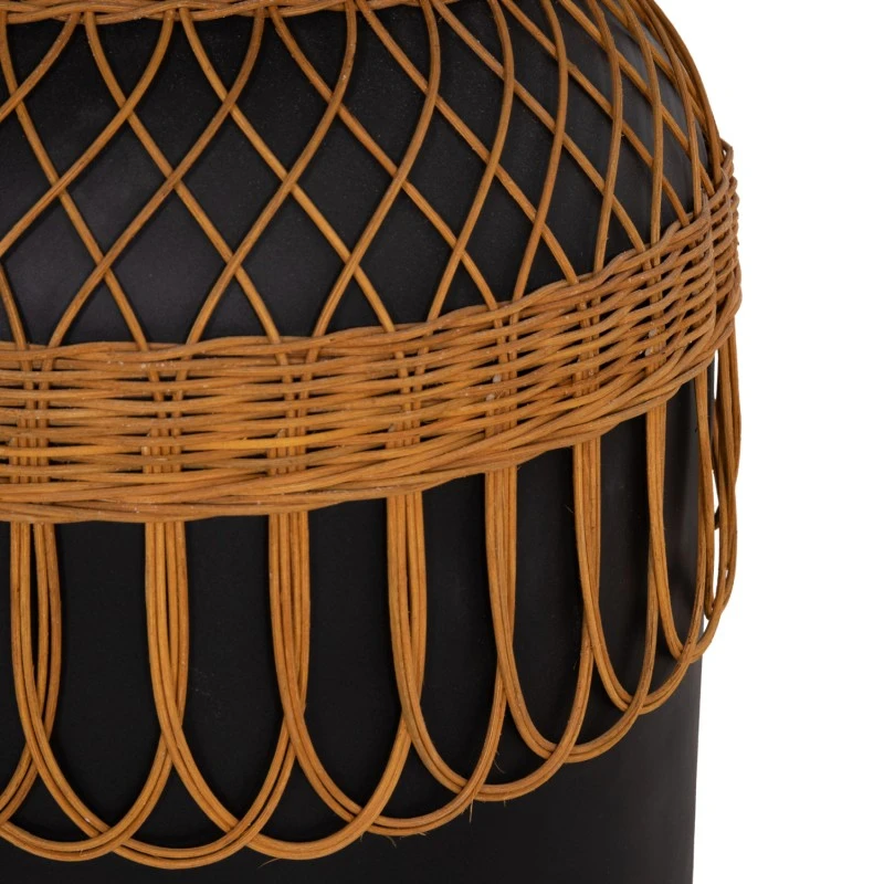 ΒΟΗΘΗΤΙΚΟ ΤΡΑΠΕΖΙ PRILEP HM18159.01 FIBER CEMENT ΜΑΥΡΟ & RATTAN--Φ60x76,5Υεκ