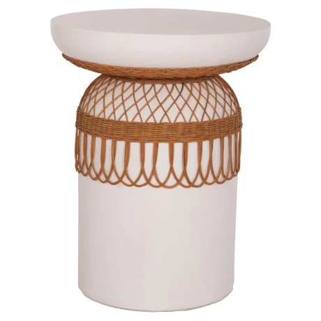 ΒΟΗΘΗΤΙΚΟ ΤΡΑΠΕΖΙ PRILEP HM18159.02 FIBER CEMENT ΛΕΥΚΟ & RATTAN--Φ60x76,5Υεκ