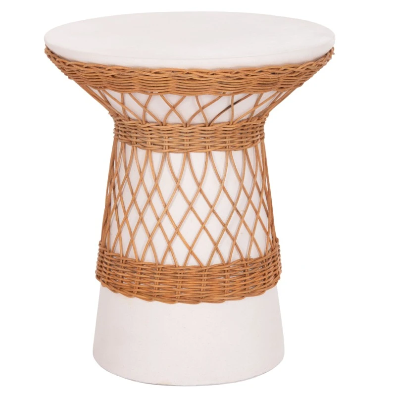 ΒΟΗΘΗΤΙΚΟ ΤΡΑΠΕΖΙ ΣΤΡΟΓΓΥΛΟ DELIA HM18167.02 FIBER CEMENT ΛΕΥΚΟ & RATTAN Φ40x45Υεκ