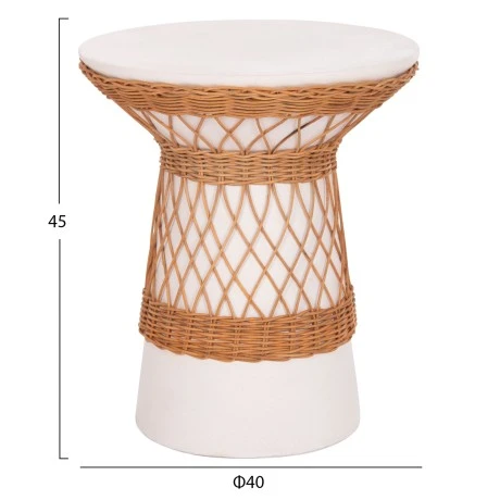 ΒΟΗΘΗΤΙΚΟ ΤΡΑΠΕΖΙ ΣΤΡΟΓΓΥΛΟ DELIA HM18167.02 FIBER CEMENT ΛΕΥΚΟ & RATTAN Φ40x45Υεκ