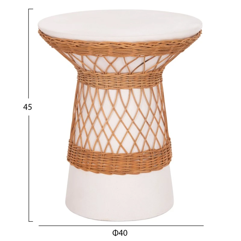ΒΟΗΘΗΤΙΚΟ ΤΡΑΠΕΖΙ ΣΤΡΟΓΓΥΛΟ DELIA HM18167.02 FIBER CEMENT ΛΕΥΚΟ & RATTAN Φ40x45Υεκ