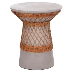 ΒΟΗΘΗΤΙΚΟ ΤΡΑΠΕΖΙ ΣΤΡΟΓΓΥΛΟ DELIA HM18167.03 FIBER CEMENT ΓΚΡΙ & RATTAN Φ40x45Υεκ