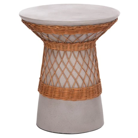 ΒΟΗΘΗΤΙΚΟ ΤΡΑΠΕΖΙ ΣΤΡΟΓΓΥΛΟ DELIA HM18167.03 FIBER CEMENT ΓΚΡΙ & RATTAN Φ40x45Υεκ