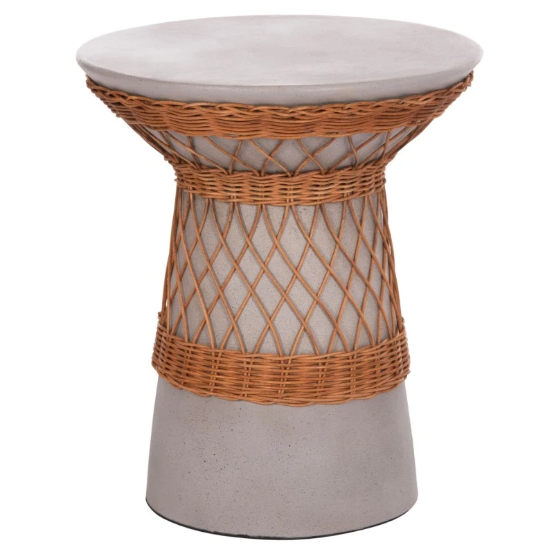 ΒΟΗΘΗΤΙΚΟ ΤΡΑΠΕΖΙ ΣΤΡΟΓΓΥΛΟ DELIA HM18167.03 FIBER CEMENT ΓΚΡΙ & RATTAN Φ40x45Υεκ