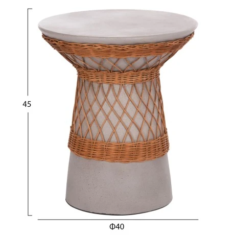 ΒΟΗΘΗΤΙΚΟ ΤΡΑΠΕΖΙ ΣΤΡΟΓΓΥΛΟ DELIA HM18167.03 FIBER CEMENT ΓΚΡΙ & RATTAN Φ40x45Υεκ