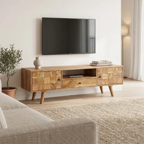 Tv stand Firpo pakoworld solid acacia wood in natural color 130x35x45cm