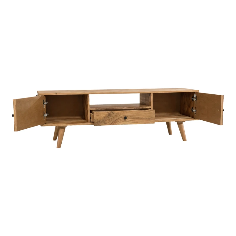 Tv stand Firpo pakoworld solid acacia wood in natural color 130x35x45cm