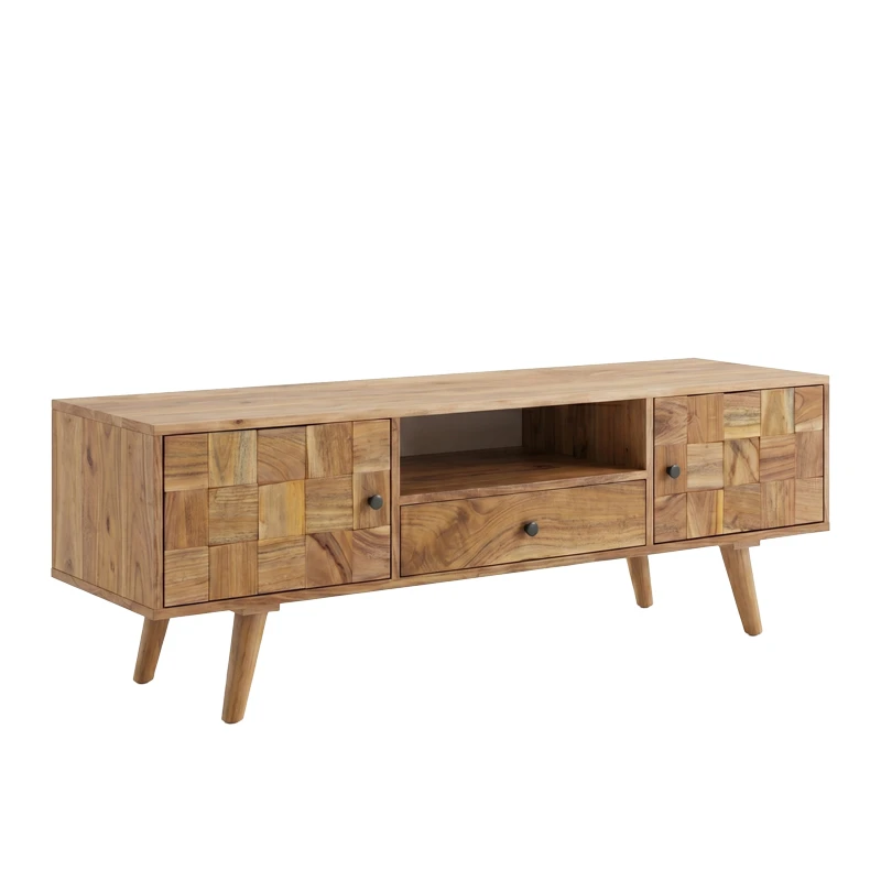 Tv stand Firpo pakoworld solid acacia wood in natural color 130x35x45cm