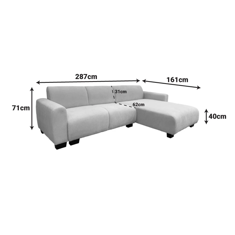 Reversible corner sofa Erros pakoworld fabric in gray shade 287x161x71cm