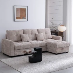 Comfie pakoworld corner reversible sofa bed with storage space beige fabric 260x156x98cm