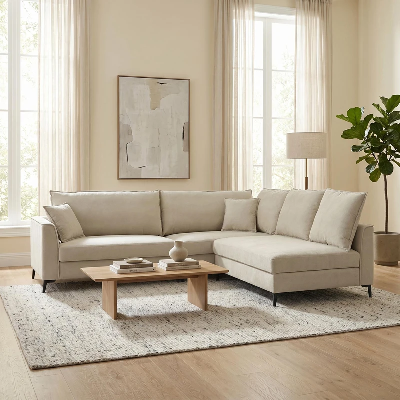 Reversible corner sofa Almy pakoworld beige fabric 271x219x91cm