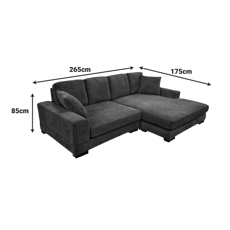 Reversible sofa Cornerdo pakoworld fabric in dark grey color 265x175x85cm