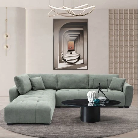 Reversible corner sofa Gianco pakoworld fabric in mint color 298x208x85cm