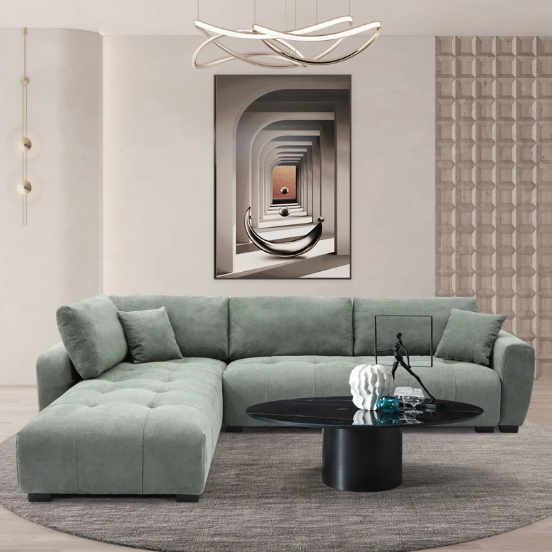 Reversible corner sofa Gianco pakoworld fabric in mint color 298x208x85cm