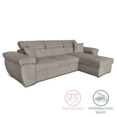 Corner sofa-bed reversible Comy pakoworld beige-grey 286x160x75-90cm