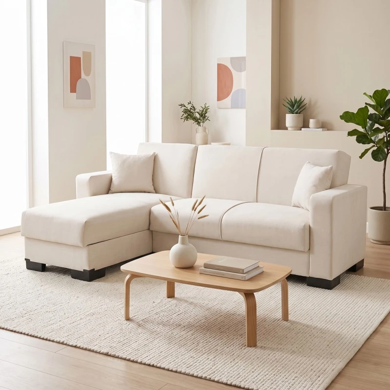 Corner sofa bed reversible with storage space Dumma pakoworld cream fabric 226x146x86cm