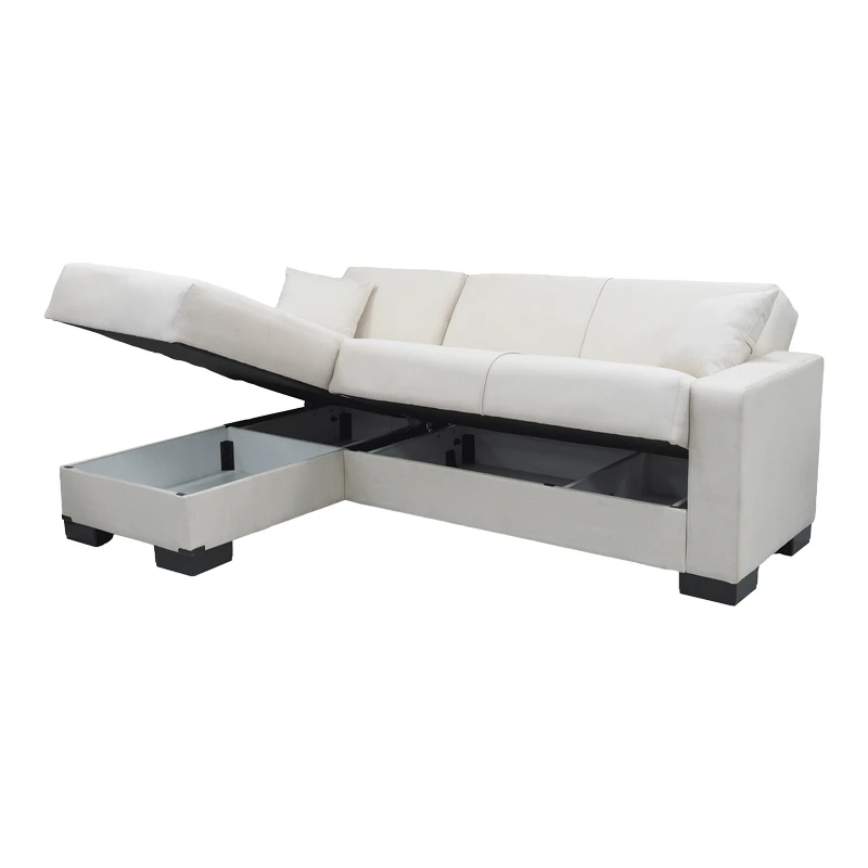 Corner sofa bed reversible with storage space Dumma pakoworld cream fabric 226x146x86cm