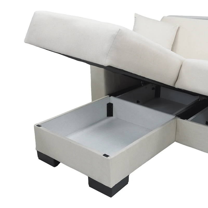 Corner sofa bed reversible with storage space Dumma pakoworld cream fabric 226x146x86cm