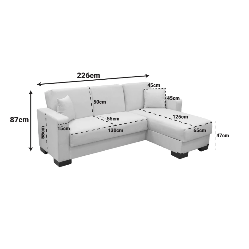 Corner sofa bed reversible with storage space Dumma pakoworld cream fabric 226x146x86cm